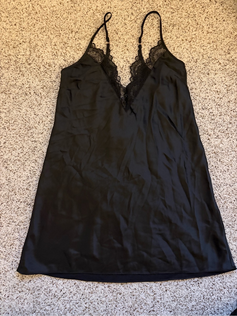 INC International Concepts Black Lace-Trim Satin Slip
